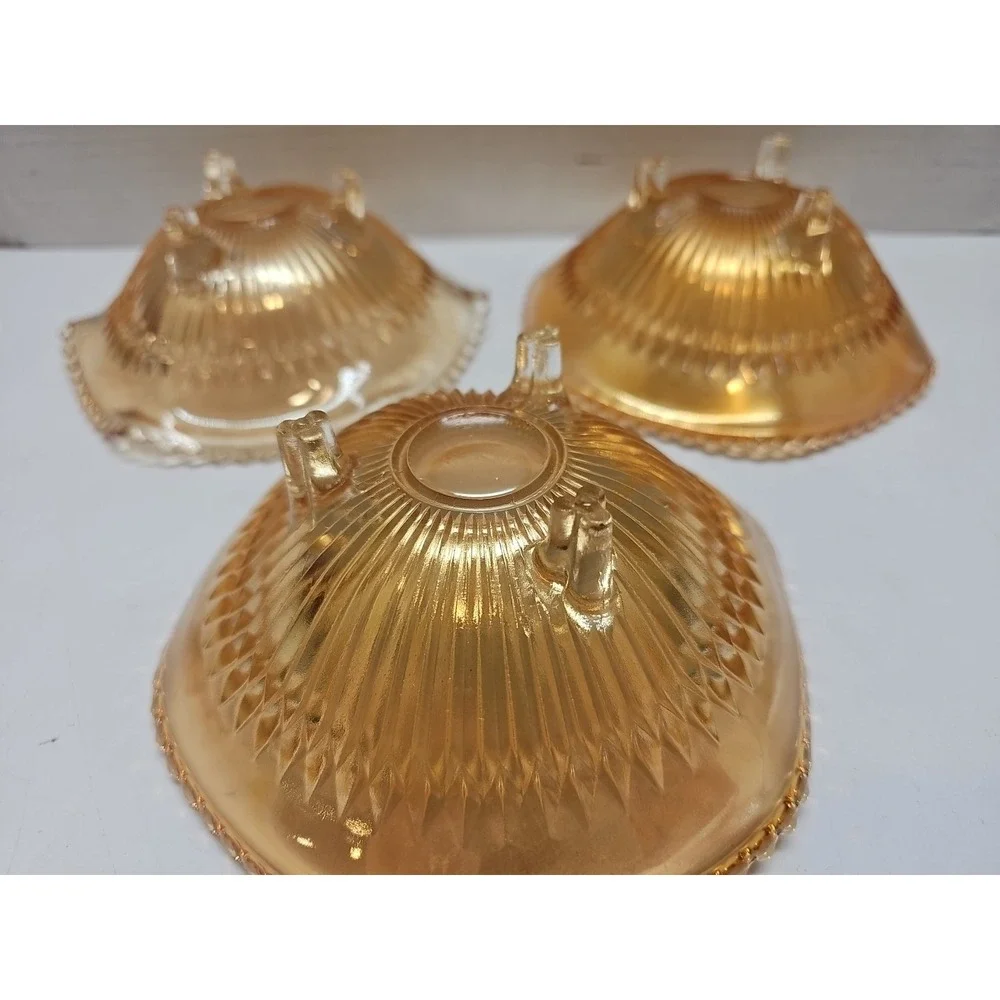 VINTAGE 1950s Marigold Jeanette Carnival Glass Footed Candy Dish Bowl Set Of 3